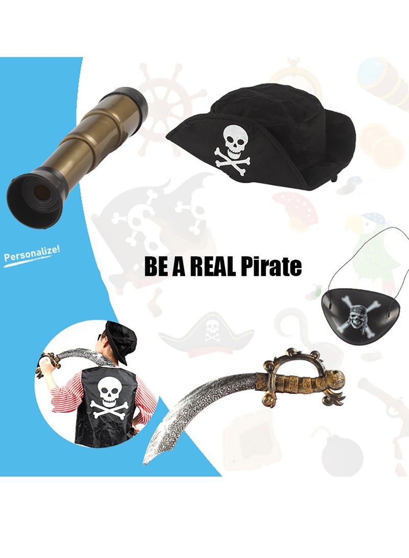 YelaJoy Pirate Costume for Kids, Pirate Hat,Eyepatch,Pirate Cutlass, Children's Dress Up Play Costume,Boy Captain Pirate Costume for Halloween.Dress up four-piece set, Transform into a pirate captain with one click - Image 5
