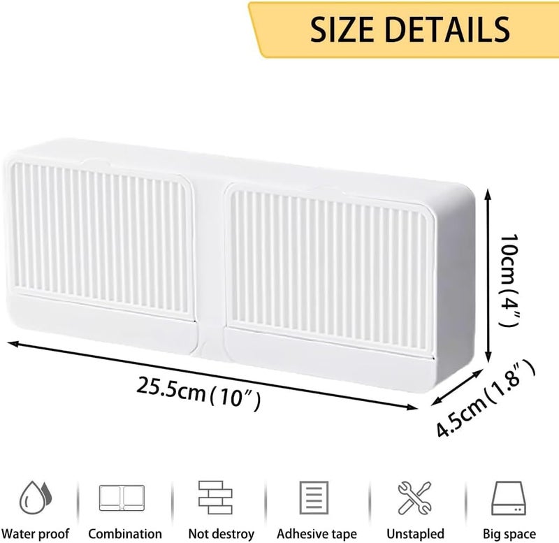 Lemonzza No-Drilling Clamshell Soap Box Wall-Mounted with Cover Double Grid-Asphalt Toilet Laundry Soap New Box Soap Box(Plastic, White) - Image 2