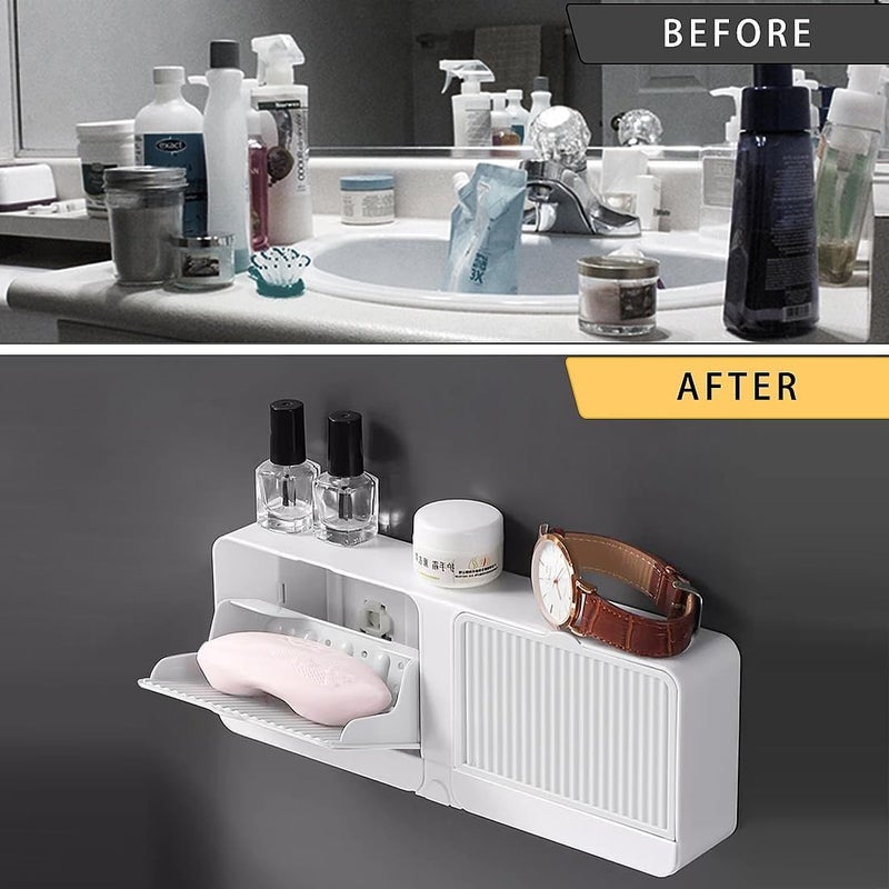 Lemonzza No-Drilling Clamshell Soap Box Wall-Mounted with Cover Double Grid-Asphalt Toilet Laundry Soap New Box Soap Box(Plastic, White) - Image 5