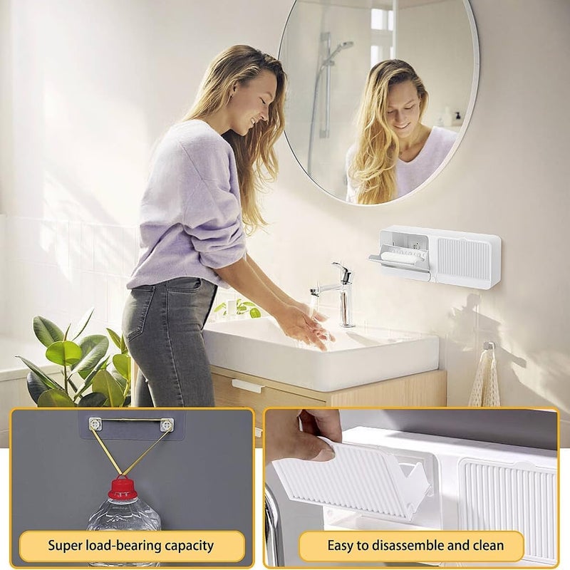 Lemonzza No-Drilling Clamshell Soap Box Wall-Mounted with Cover Double Grid-Asphalt Toilet Laundry Soap New Box Soap Box(Plastic, White) - Image 4
