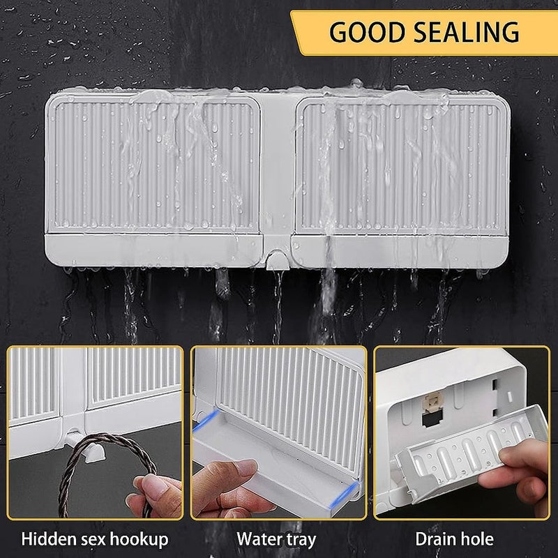 Lemonzza No-Drilling Clamshell Soap Box Wall-Mounted with Cover Double Grid-Asphalt Toilet Laundry Soap New Box Soap Box(Plastic, White) - Image 3