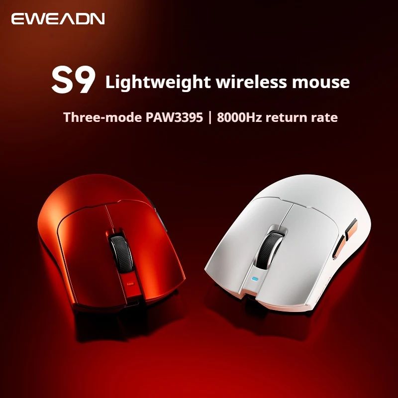 Eweadn S9 Ultra Wireless Gaming Mouse with Paw3950 3395 Sensor Programmable Lightweight Ergonomic, Red - Image 3