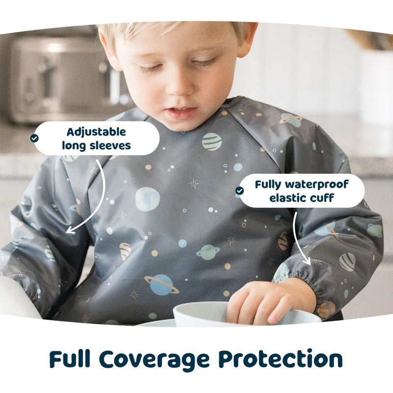 Tiny Twinkle Mess Proof Baby Bib, Cute Full Sleeve Bib Outfit, Waterproof Bibs for Toddlers, Machine Washable, Tug Proof Closure, Baby Smock for Eating, Long Sleeved (Space, Large 2-4 Years) - Image 4