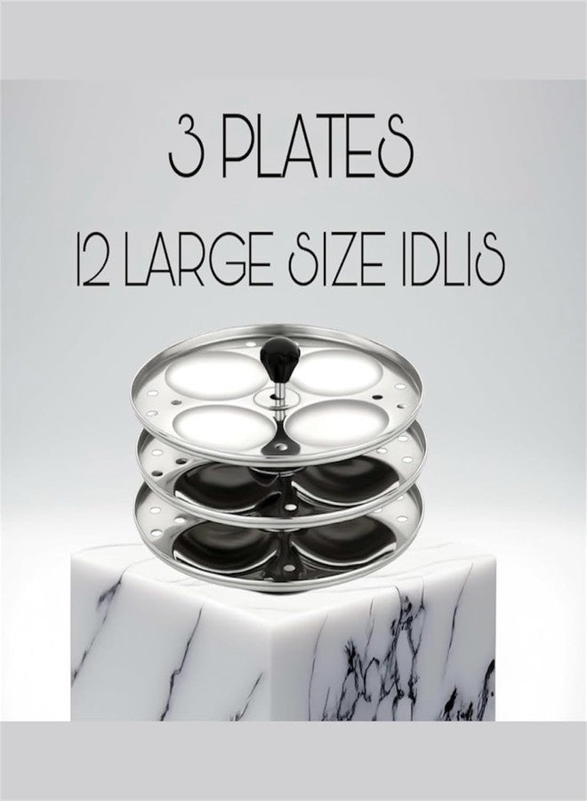 Artha Stainless Steel 3 Rack Idli Stand For Cooking 12 Perfect Idlis Durable And Light Weight Capacity 4 Idlis Per Rack/Plate - Image 4
