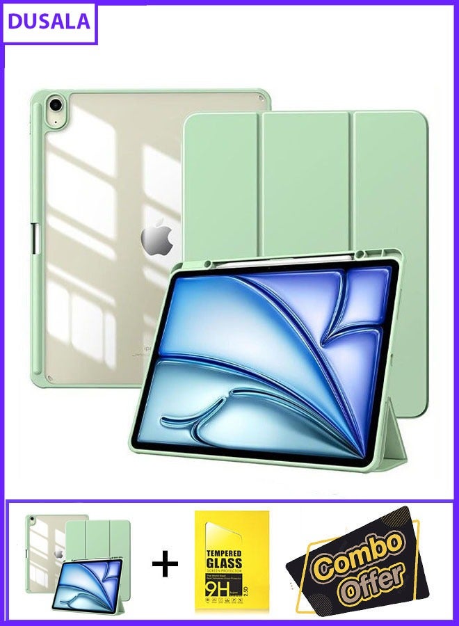 دوسالا حافظة DUSALA 2 في 1 لجهاز iPad Air الجديد مقاس 13 بوصة (M3/M2-2025/2024) مع حامل قلم رصاص، غطاء واقٍ رفيع مع غطاء خلفي شفاف لجهاز iPad Air مقاس 13 بوصة، خاصية الإيقاظ/السكون التلقائي مع زجاج مقسّى - Image 1