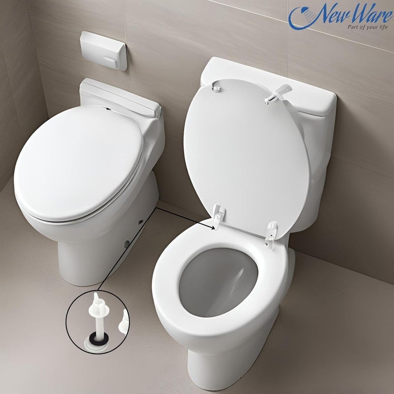 NEW WARE غطاء مقعد مرحاض بلاستيكي أبيض اللون من PVC مع مفصلات نوع CERA دائري مع مشبك طويل - Image 4