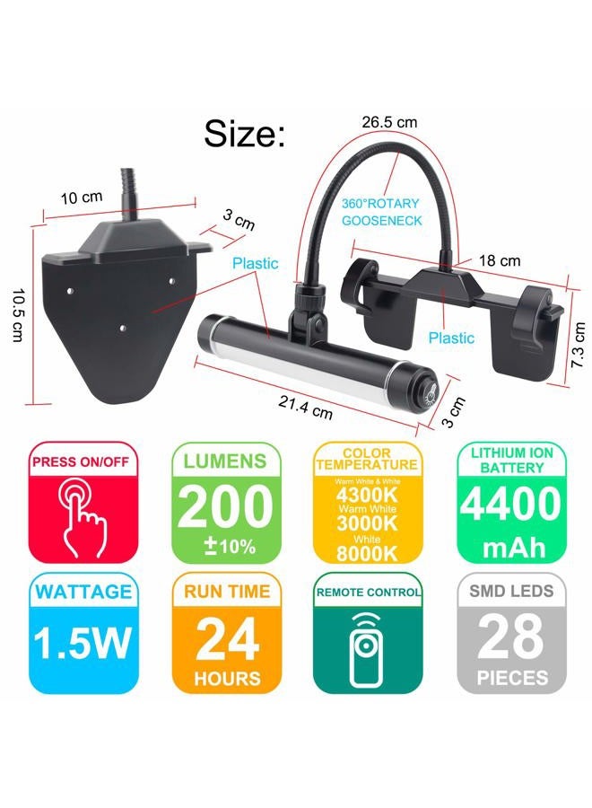 HONWELL Painting Light Cordless, Dartboard Light With Remote, Rechargeable Picture Frame Light, 3 Modes 28 LEDs Rotate Head, 360° Flexible Neck, Clip on Display for Art-Black - Image 4