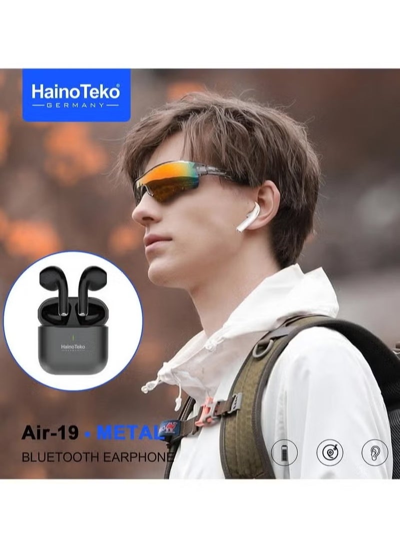 Haino Teko Air-19 Metal True Wireless Bluetooth Earphones with High-Quality Sound -- HD Clear Microphone, Touch Controls – Compatible with Android Mobiles and Tablets – Black - Image 4