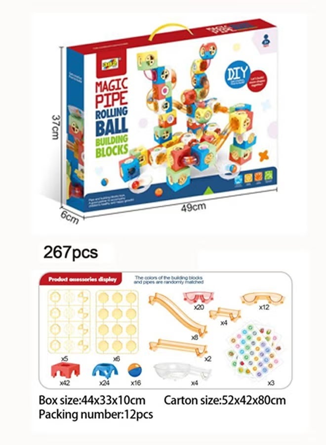 Building Blocks Set,267 PCS Magnetic Tiles Building Blocks Set Toys, Magnetic Assembled Slide Ball Toy, Sliding Ball Magnetic Building Block Set, DIY Assembly Toy Set Educational Toys,Children's DIY Stacking Building Blocks,Gift For 3-6 Year Boys Girls - Image 2