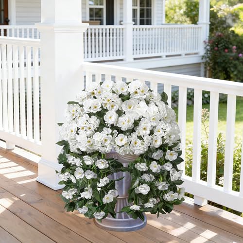 Ivydale Artificial Fake Hanging Flowers Geraniums for Outdoors Spring Outside Decor, 2 PCS Faux Silk Flowers UV Resistant Outdoor Plants Realistic White Trailing Vines for Planters Porch Patio Garden Balcony - Image 2