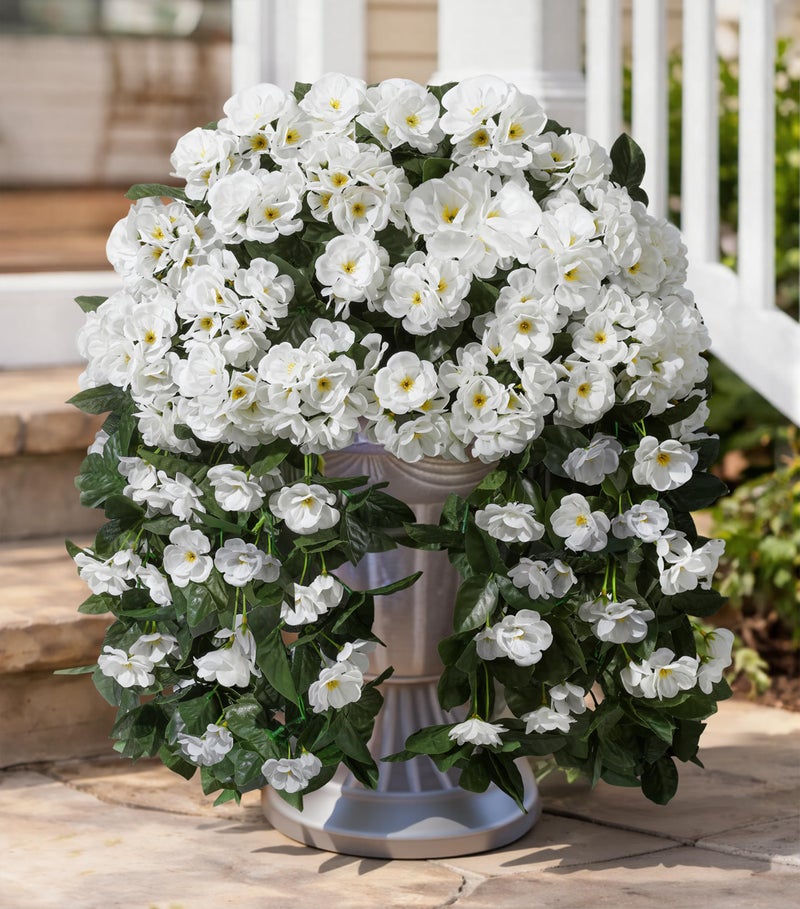 Ivydale Artificial Fake Hanging Flowers Geraniums for Outdoors Spring Outside Decor, 2 PCS Faux Silk Flowers UV Resistant Outdoor Plants Realistic White Trailing Vines for Planters Porch Patio Garden Balcony - Image 1