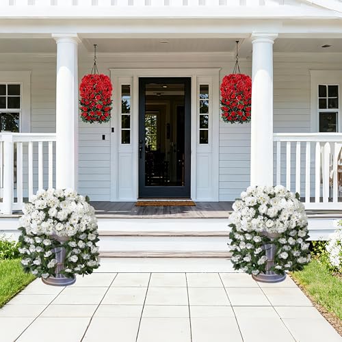 Ivydale Artificial Fake Hanging Flowers Geraniums for Outdoors Spring Outside Decor, 2 PCS Faux Silk Flowers UV Resistant Outdoor Plants Realistic White Trailing Vines for Planters Porch Patio Garden Balcony - Image 3
