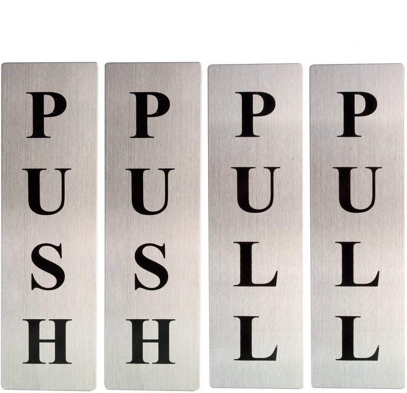 eS³kube Self Adhesive Stainless Steel PUSH & PULL Metal Signage Board- Set of 4 Pieces - Image 1