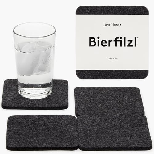 Graf Lantz  Bierfilzl Felt Coasters  Square  100 Merino Wool  Moisture Wicking  Heat Resistant  Sustainable  Home Decor  Housewarming Gift  4 Coaster Set  4 x 4 x 5 mm  Charcoal