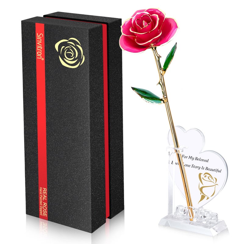 Sinvitron Gold Dipped Infinity Rose - Eternal Resin-Preserved Rose | Forever Flower Decor for Birthdays  Mothers Day  Anniversaries | Unique Gift for Women  Mom  Wife (Rose Red) - Image 1