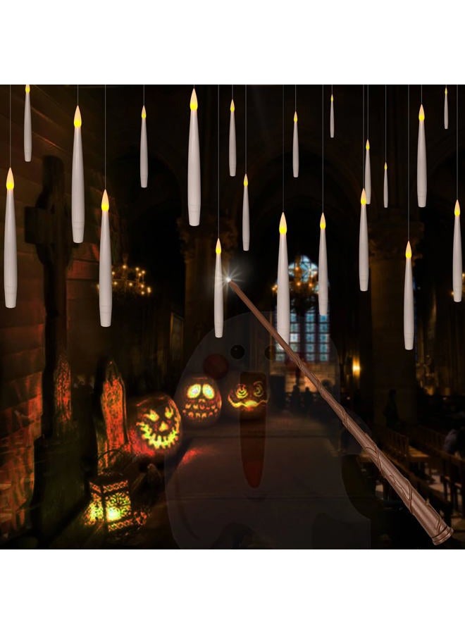 Leejec 20pcs Flameless Taper Floating Candles with Magic Wand Remote, Flickering Warm Light, Battery Operated 6.1" LED Electric Window Candle, Decor for Christmas, Wedding, Halloween, Birthday Party - Image 1