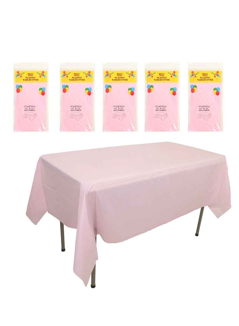 مفرش طاولة بلاستيكي ممتاز يمكن التخلص منه (54 × 72 بوصة)، غطاء طاولة مستطيل مزخرف للزفاف والحفلات والولائم [5 عبوات ， وردي] - Image 1