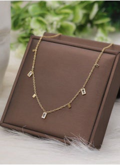 Ward Women's Stainless Steel Necklace with Rectangular Pendants and Shiny Stone Crystals 