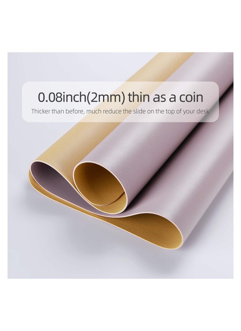 Multifunctional Office Desk Pad, Ultra Thin Waterproof PU Leather Mouse Pad, Dual Use Desk Writing Mat for Office/Home(Gold + Pink)
