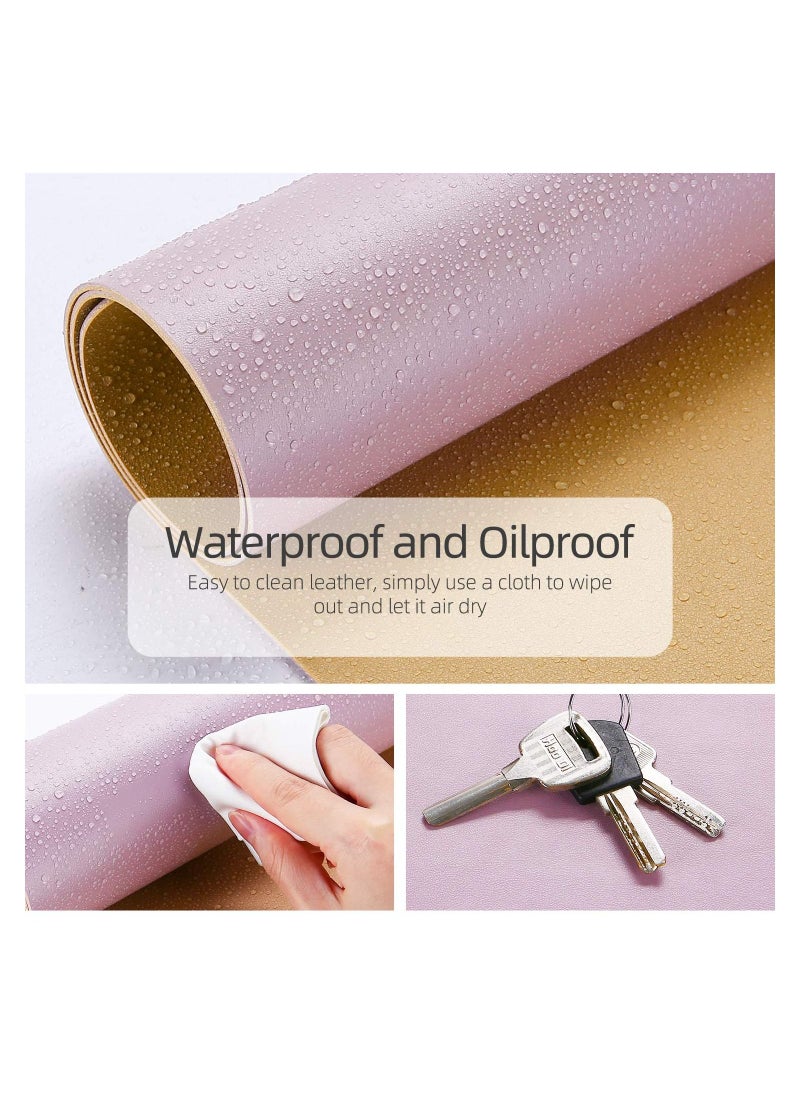 Multifunctional Office Desk Pad, Ultra Thin Waterproof PU Leather Mouse Pad, Dual Use Desk Writing Mat for Office/Home(Gold + Pink)
