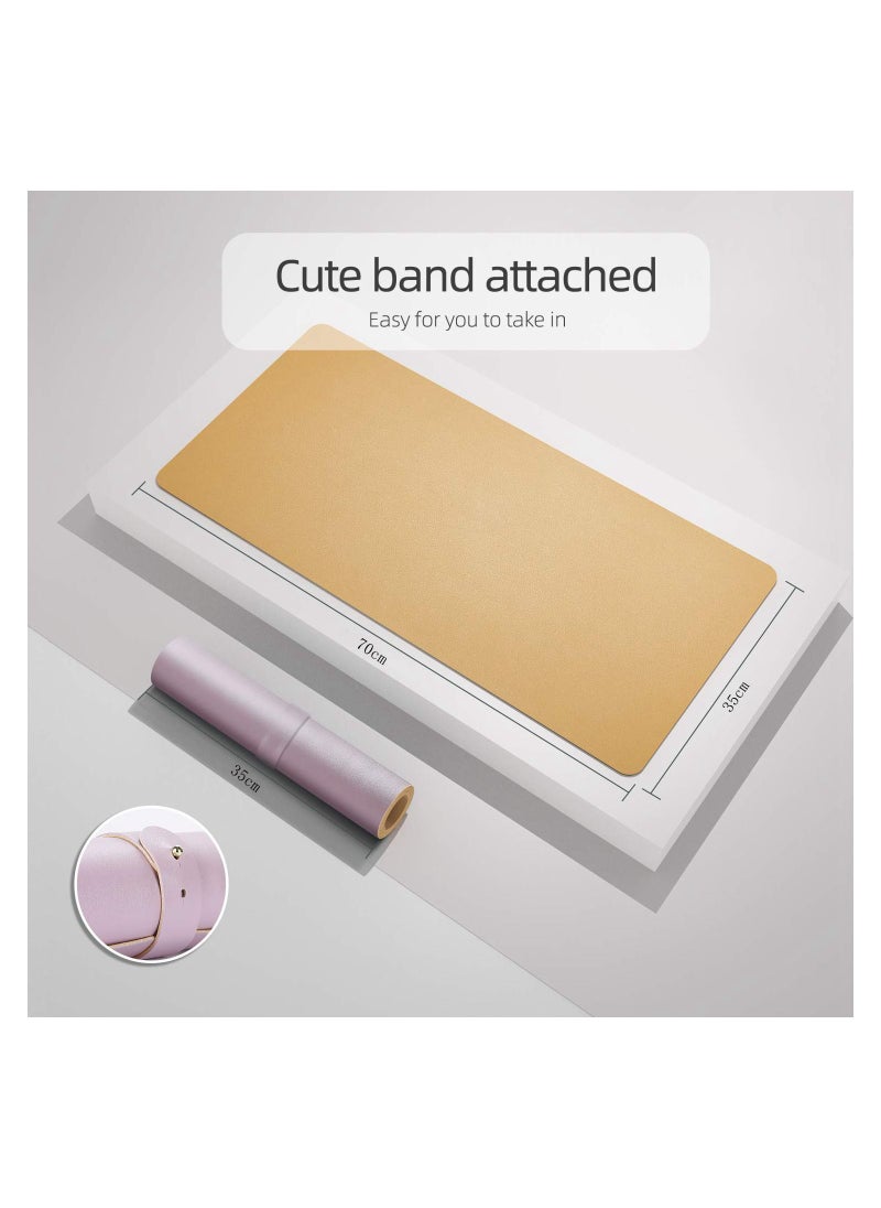 Multifunctional Office Desk Pad, Ultra Thin Waterproof PU Leather Mouse Pad, Dual Use Desk Writing Mat for Office/Home(Gold + Pink)