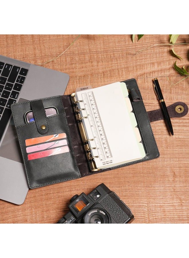 Wonderpool Ring Binder Notebook A6 Refillable Leather Diary Organiser Binder Folder with Pockets Lined Paper Pen for Office School Business Travel Planning Writing (Purple, A6) - Image 3