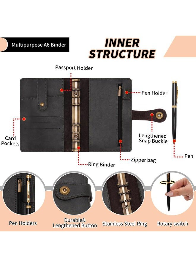 Wonderpool Ring Binder Notebook A6 Refillable Leather Diary Organiser Binder Folder with Pockets Lined Paper Pen for Office School Business Travel Planning Writing (Purple, A6) - Image 5