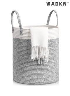 WAOKN Versatile Woven Cotton Rope Laundry Basket with Comfortable Handles, Creating a Unique Storage View in the Nursery (Barrel Style)  - Image 1