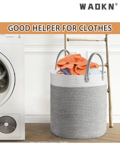 WAOKN Versatile Woven Cotton Rope Laundry Basket with Comfortable Handles, Creating a Unique Storage View in the Nursery (Barrel Style)  - Image 5