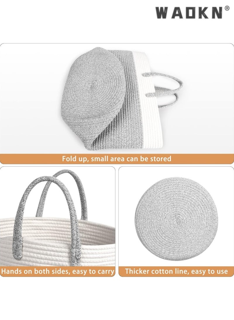 WAOKN - Versatile Woven Cotton Rope Laundry Basket with Comfortable Handles, Creating a Unique Storage View in the Nursery (Barrel Style) - Image 1