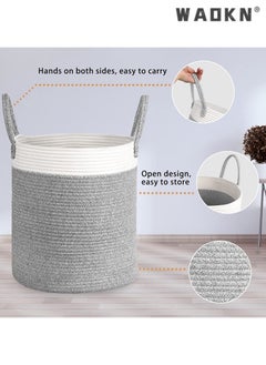 WAOKN Versatile Woven Cotton Rope Laundry Basket with Comfortable Handles, Creating a Unique Storage View in the Nursery (Barrel Style)  - Image 2