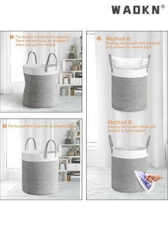WAOKN Versatile Woven Cotton Rope Laundry Basket with Comfortable Handles, Creating a Unique Storage View in the Nursery (Barrel Style)  - Image 4