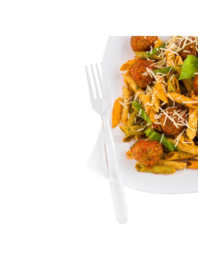 Restaurantware Moderna 7.3 Inch Disposable Forks, 250 Recyclable Plastic Cutlery - Crack-Resistant, For All Types Of Meals, Clear Plastic Party Forks - Image 2
