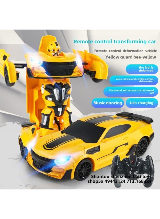 Voice-activated Induction Deformation Car King Kong Robot Charging Electric Boy Racing Children's Remote Control Toy Car-Color:Wasp Reddy God Of War Voice Control-Proportion:Five Electricity  - Image 1