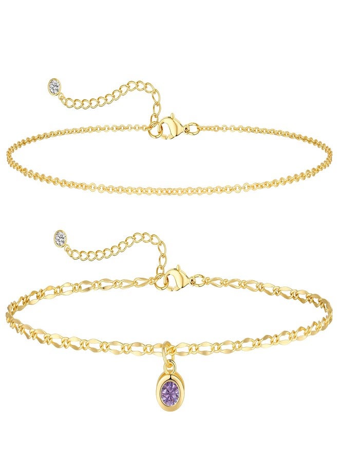 Kyerlyn Diamond Anklets Bracelets for Women 14K Gold Plated February Birthstone Mothers Dainty Cubic Zirconia Birthday Beath Gifts for Women Jewelry - Image 1