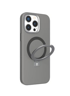 LEVELO iPhone 16 Pro MagSafe Case Iris Pro Liquide Silicone Cover/ Built-in Kick Stand/ Metal Camera Ring / Hybrid Construction/ Impact Resistant Corners - Grey  - Image 1