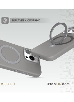 LEVELO iPhone 16 Pro MagSafe Case Iris Pro Liquide Silicone Cover/ Built-in Kick Stand/ Metal Camera Ring / Hybrid Construction/ Impact Resistant Corners - Grey  - Image 4