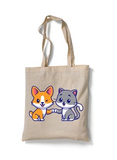 Reusable Eco-Friendly Cotton Canvas Tote Bag/ Shopping/ Shoulder Bag Cat And Dog Friendship