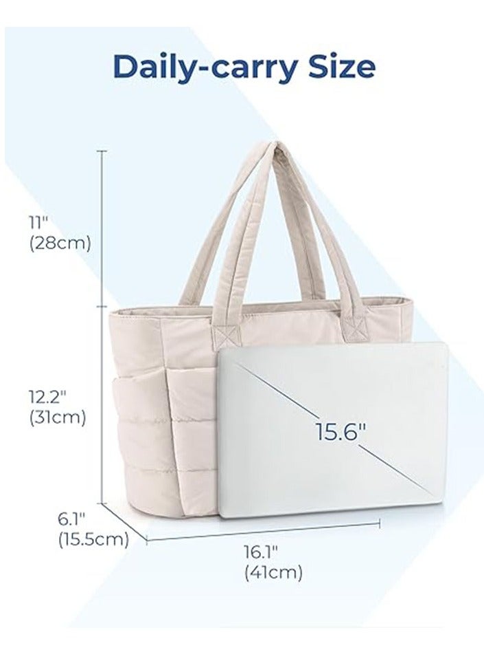 عربست حقيبة حمل نسائية، حقيبة حمل خفيفة الوزن منفوخة مع مقصورات، حقيبة كتف مبطنة، حقيبة يد للسفر والعمل - Image 2