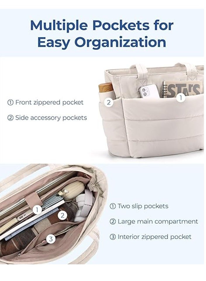 عربست حقيبة حمل نسائية، حقيبة حمل خفيفة الوزن منفوخة مع مقصورات، حقيبة كتف مبطنة، حقيبة يد للسفر والعمل - Image 4