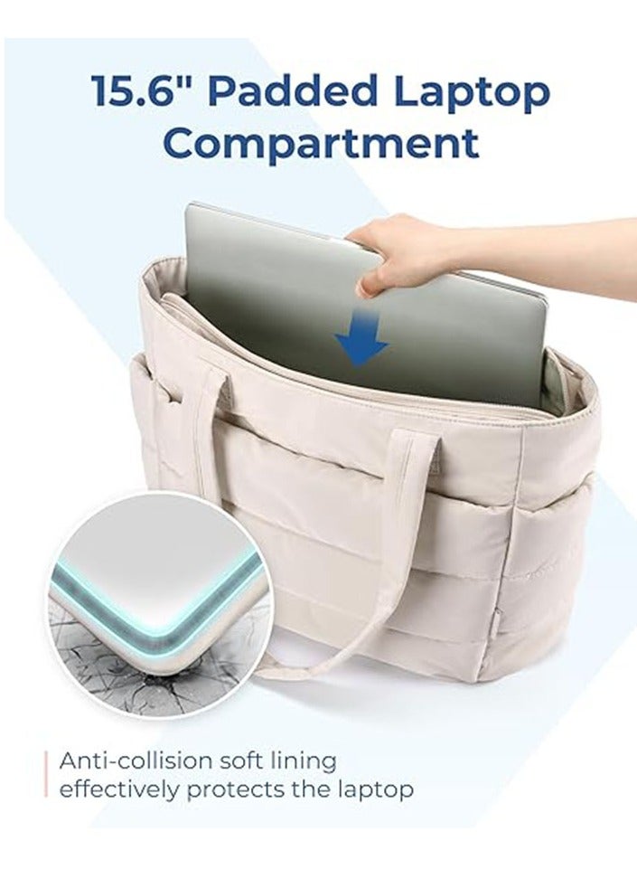 عربست حقيبة حمل نسائية، حقيبة حمل خفيفة الوزن منفوخة مع مقصورات، حقيبة كتف مبطنة، حقيبة يد للسفر والعمل - Image 5