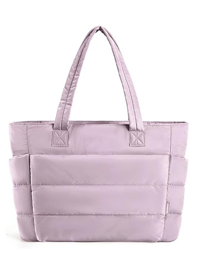 عربست حقيبة حمل نسائية، حقيبة حمل خفيفة الوزن منفوخة مع مقصورات، حقيبة كتف مبطنة، حقيبة يد للسفر والعمل - Image 1