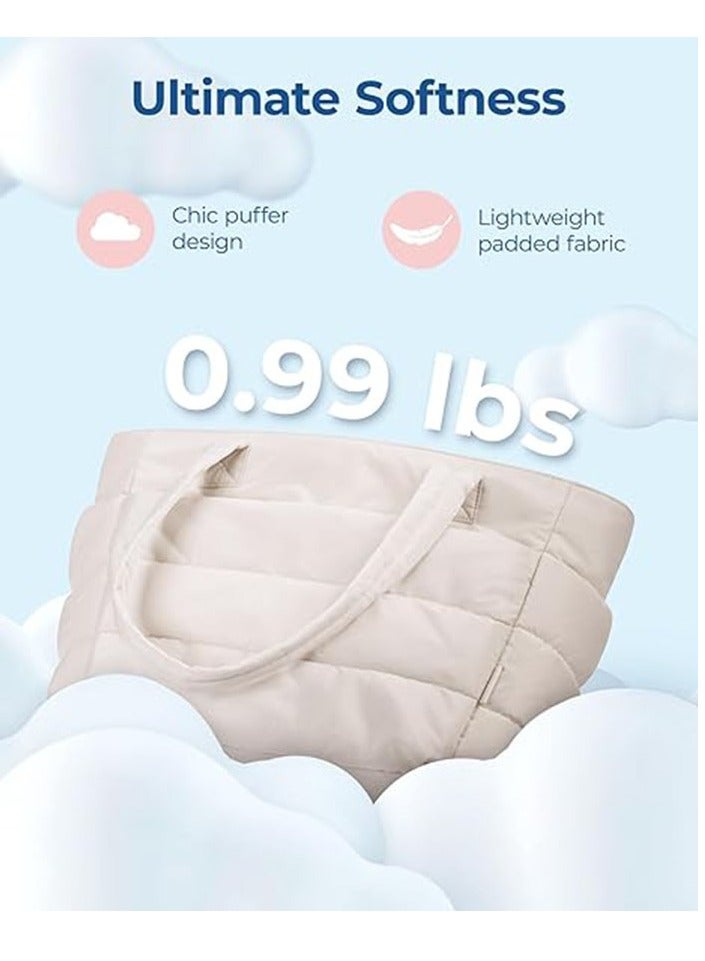 عربست حقيبة حمل نسائية، حقيبة حمل خفيفة الوزن منفوخة مع مقصورات، حقيبة كتف مبطنة، حقيبة يد للسفر والعمل - Image 3