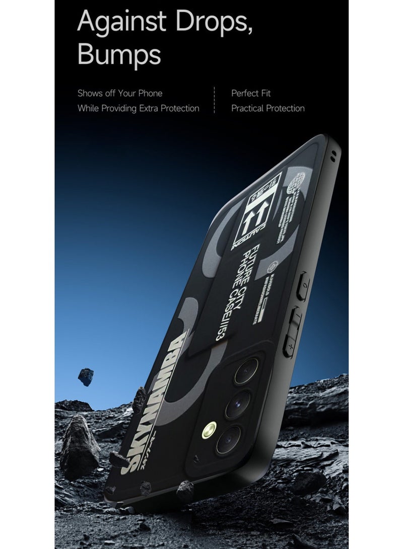 Techie غطاء حماية أنيق من السيليكون مع قبضة يد مغناطيسية آمنة لهاتف Samsung Galaxy A14 5G - أسود - Image 4
