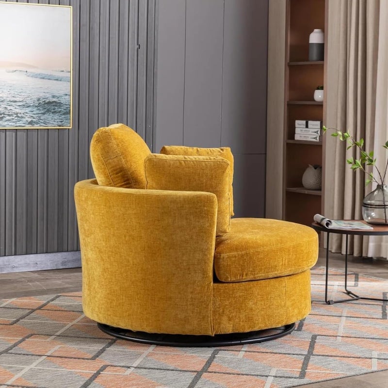 Comfynest Round Swivel Accent Sofa in Mustard - Image 1