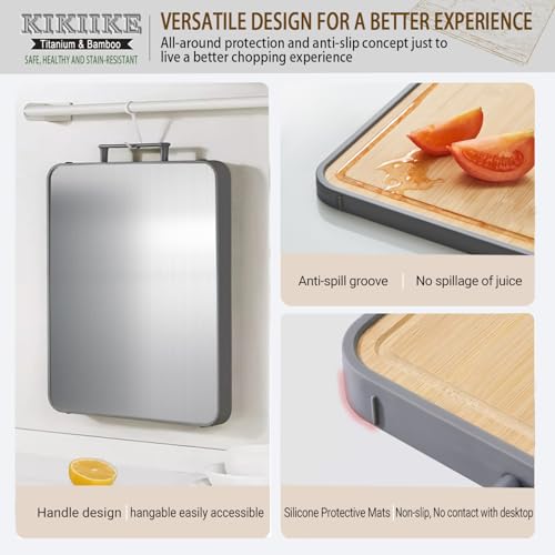 KIKIIKE Titanium Cutting Board Double Sided Bamboo Cutting Board for Kitchen Double Sided Food Grade, Pure titanium & Bamboo Cutting Boards, Non-Stick Durable and easy to clean - Image 3