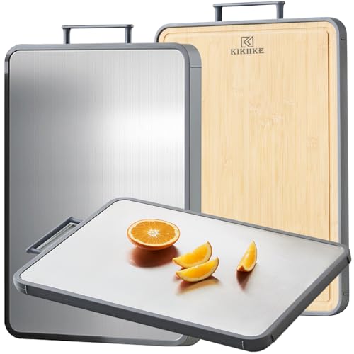 KIKIIKE Titanium Cutting Board Double Sided Bamboo Cutting Board for Kitchen Double Sided Food Grade, Pure titanium & Bamboo Cutting Boards, Non-Stick Durable and easy to clean - Image 1