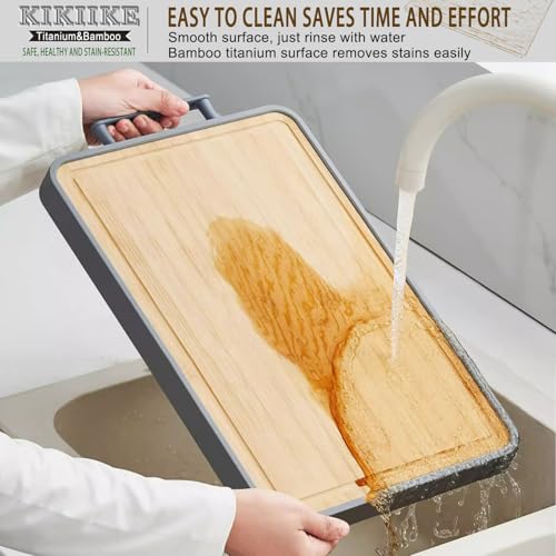 KIKIIKE Titanium Cutting Board Double Sided Bamboo Cutting Board for Kitchen Double Sided Food Grade, Pure titanium & Bamboo Cutting Boards, Non-Stick Durable and easy to clean - Image 4