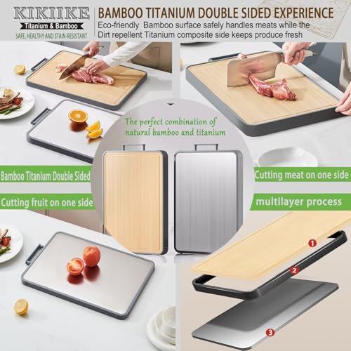 KIKIIKE Titanium Cutting Board Double Sided Bamboo Cutting Board for Kitchen Double Sided Food Grade, Pure titanium & Bamboo Cutting Boards, Non-Stick Durable and easy to clean - Image 5