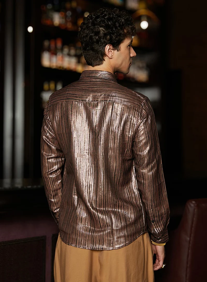 كامبوس سوترا Men's Bronze Brown Metallic Blushed Shirt